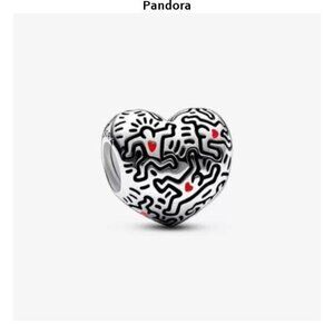 Pandora Heart Bracelet Charm - Black, White, Red